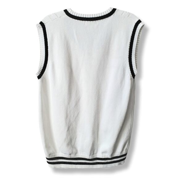 Varsity White Cotton V Neck Sweater Vest L Preppy Tenniscore Academia Old Money - Picture 5 of 9